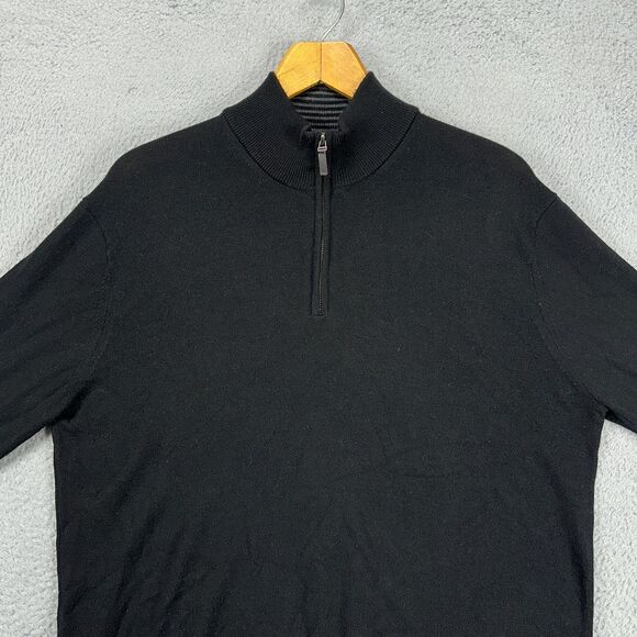 UNTUCKit‎ Merino Wool Pullover Sweater Adult Large Black Quarter Zip Knit Mens